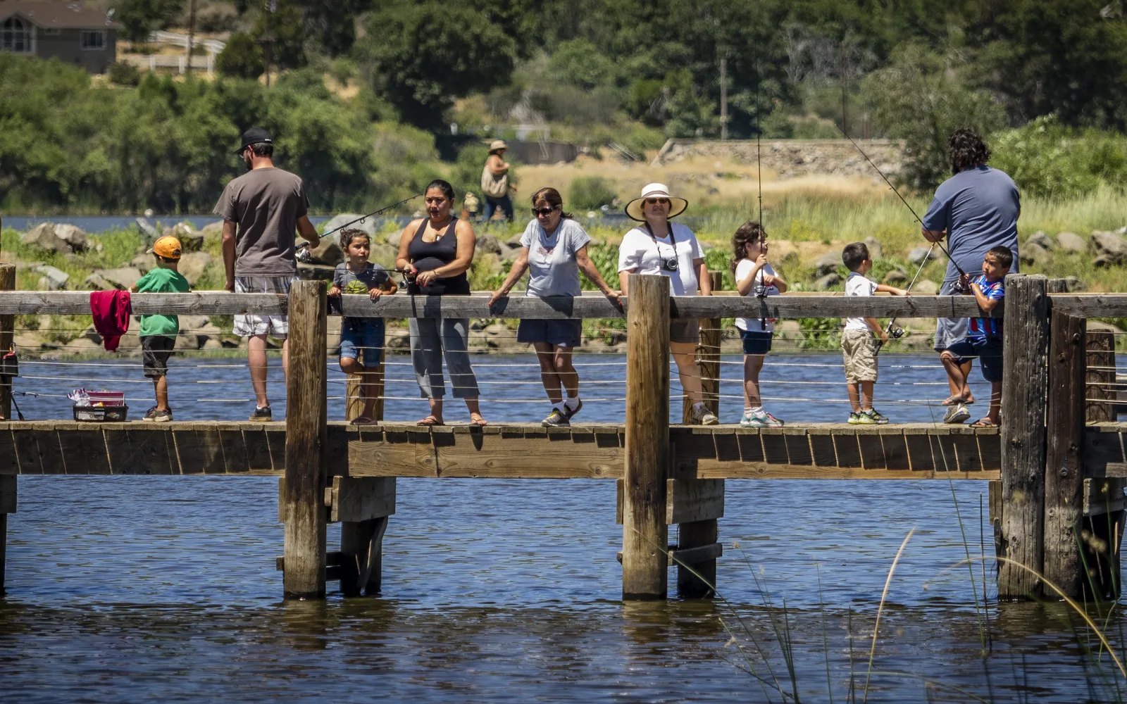 Cuyamaca Village fishing pier extending along the shoreline in San Diego County, California